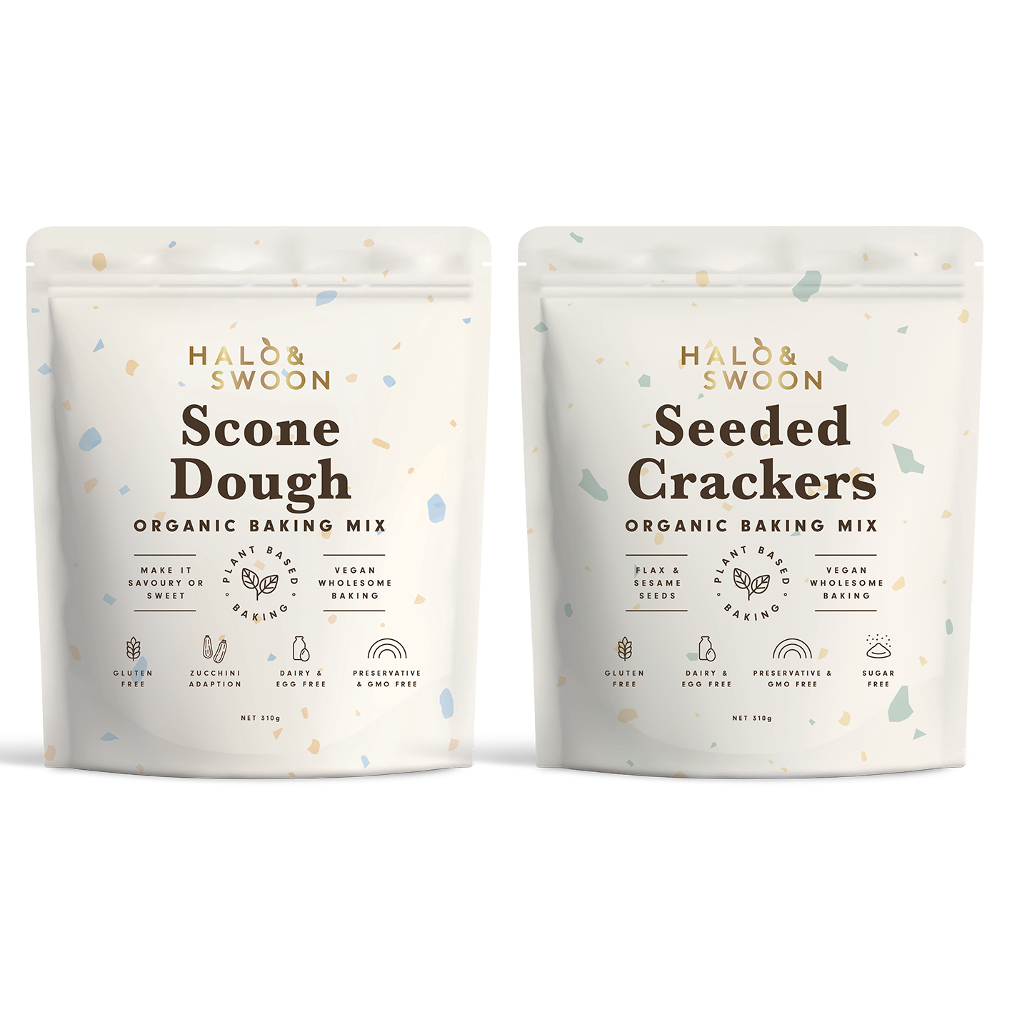 Halo & Swoon Savoury Baking Bundle - 2 organic, vegan, gluten-free savoury baking mixes (Scone Dough & Seeded Crackers)